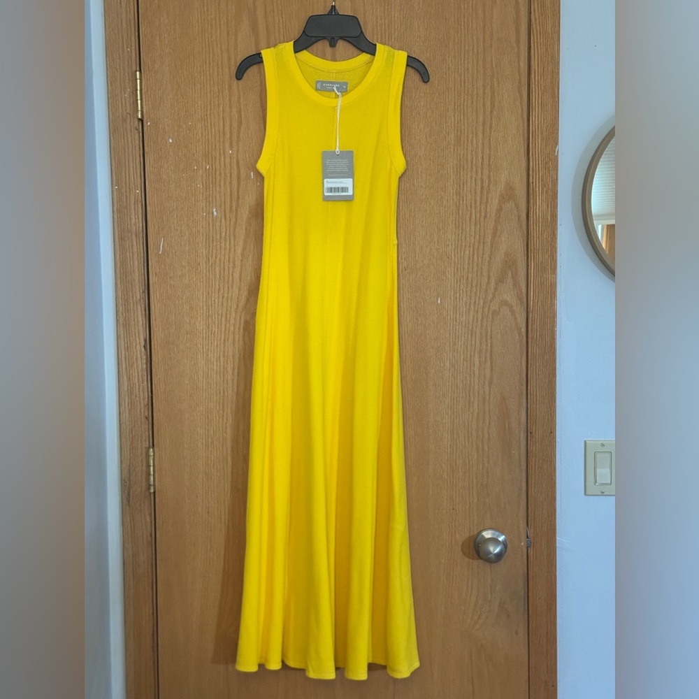 Everlane NWT waffle knit yellow tank ‘festival’ dress midi length size XS